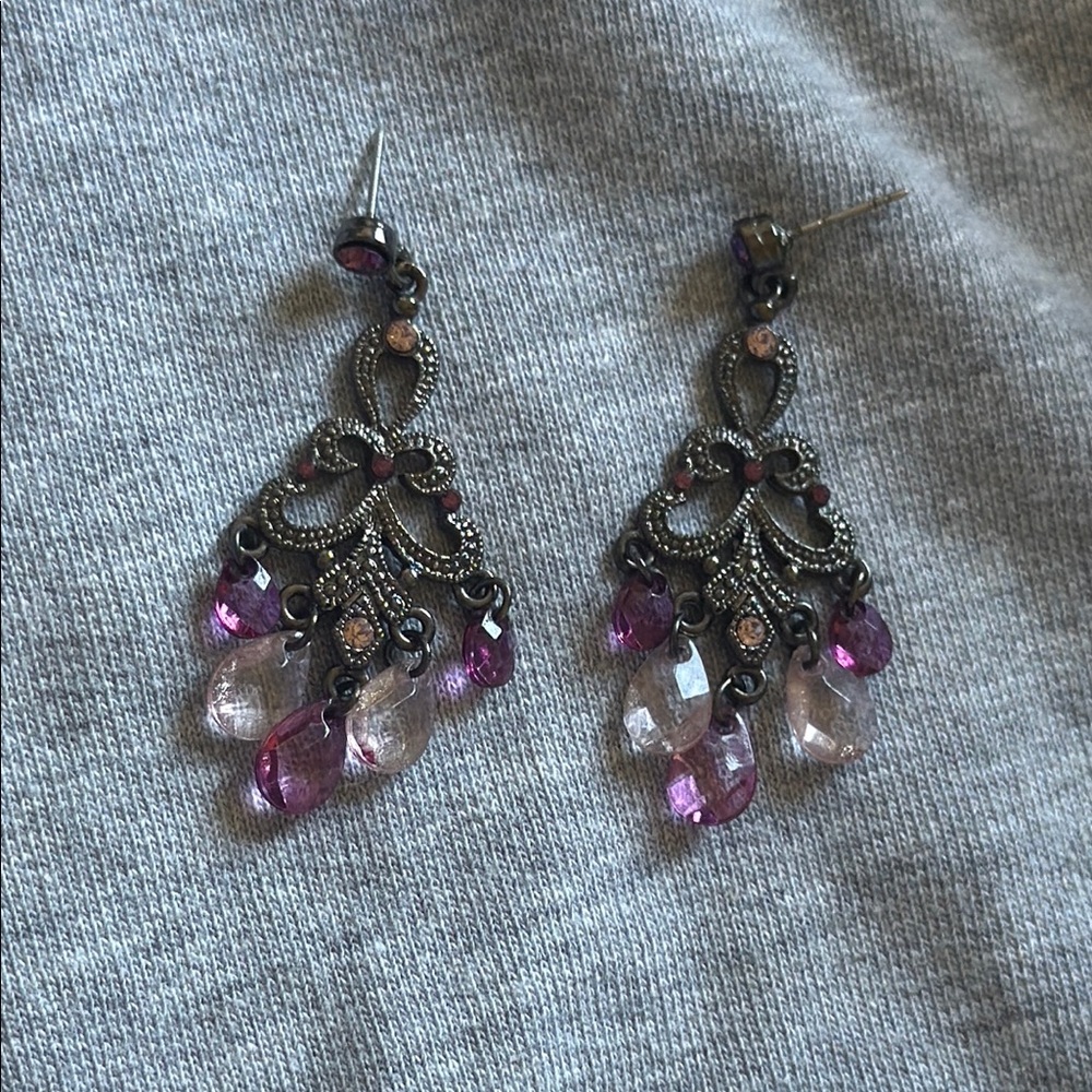 Elegant Pink and Purple Chandelier Earrings